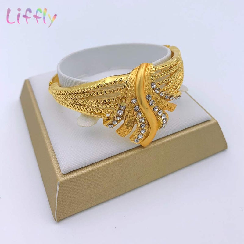 LIFFLY Pakistani Jewelry for Women Fashion Golden Costume Jewelry for Women Necklaces Gold Earrings Bracelet Ring for Brides Bridesmaid Mother on Wedding - Image 5